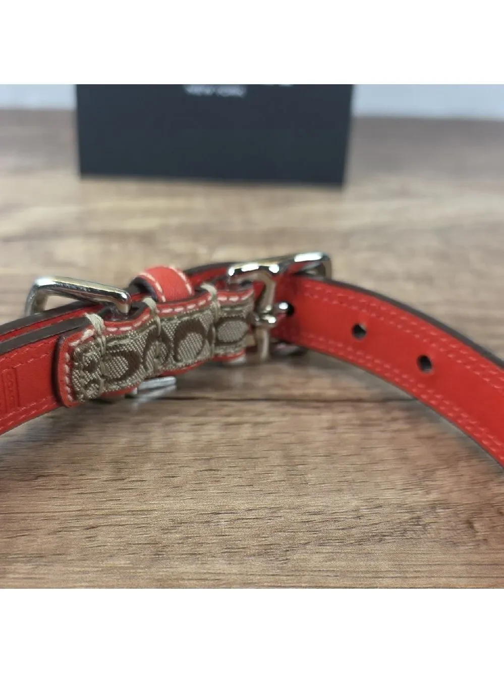 Coach Size M 60339 Red and Brown Signature Dog Collar Charm‎